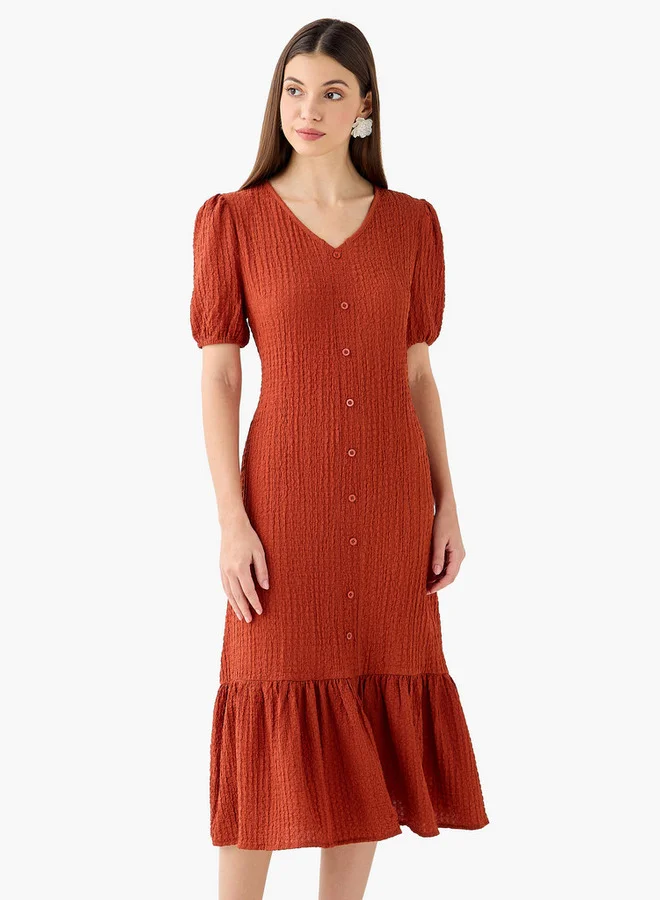 سبلاش فيڤ Textured Midi Shirt Dress with Puff Sleeves